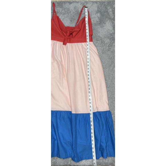J Crew Size‎ 8 Color Block Tiered Midi Dress V Neck Blue Pink Red Preppy - Picture 6 of 10
